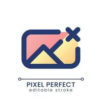 Remove photo file pixel perfect gradient fill ui icon. Deleting picture. Image and cross mark. Modern colorful line symbol. GUI, UX design for app, web. Vector isolated editable RGB element