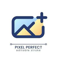 Add image pixel perfect gradient fill ui icon. Insert photo into footage. Overlay picture on video. Modern colorful line symbol. GUI, UX design for app, web. Vector isolated editable RGB element