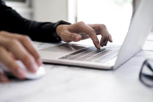 Closeup hand coding programing computer software. photo