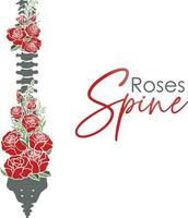 Human spine. Roses with spine. Anatomy. Floral tattoo. Bones. Vector illustration of skeleton isolated on white background.