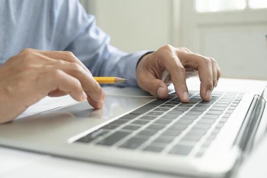 Closeup hand coding programing computer software. photo