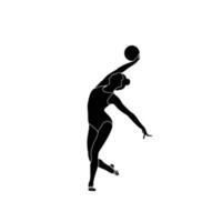 pelota rítmico gimnasia plano silueta vector. rítmico gimnasia hembra atleta negro icono en blanco antecedentes. vector