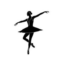 Ballerina silhouette flat vector on white background. Collection of ballet dance positions. Black and white ballet dancer icon.