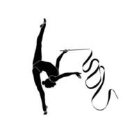 Rhythmic Gymnastics with ribbon flat sihouette vector. Black and white Rhythmic Gymnastics icon on white background. vector