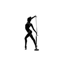 rítmico gimnasia con cinta plano silueta vector. negro y blanco rítmico gimnasia icono en blanco antecedentes. vector