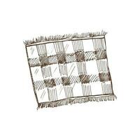 Hand drawn vector sketch of a textile napkin, tablecloth, plaid. Doodle vintage illustration. Engraved immage.