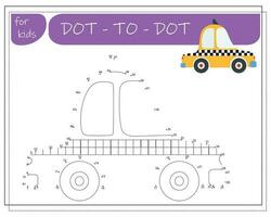 A game with numbers, an educational game from point to point for children, cartoon cars. Vector illustration on a white background.