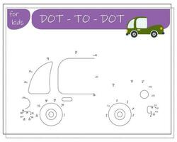 A game with numbers, an educational game from point to point for children, cartoon cars. Vector illustration on a white background.