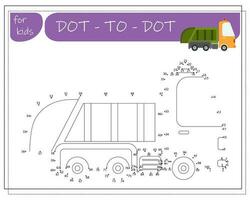 A game with numbers, an educational game from point to point for children, cartoon cars. Vector illustration on a white background.