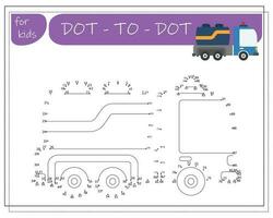 un juego con números, un educativo juego desde punto a punto para niños, dibujos animados carros. vector ilustración en un blanco antecedentes.