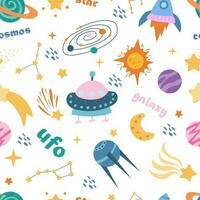 Seamless Space Monsters pattern. Elements of children's space, cute planets and aliens vector