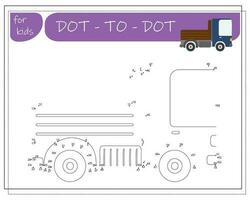 A game with numbers, an educational game from point to point for children, cartoon cars. Vector illustration on a white background.