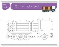 A game with numbers, an educational game from point to point for children, cartoon cars. Vector illustration on a white background.