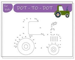 A game with numbers, an educational game from point to point for children, cartoon cars. Vector illustration on a white background.