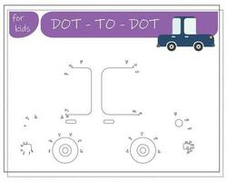 A game with numbers, an educational game from point to point for children, cartoon cars. Vector illustration on a white background.