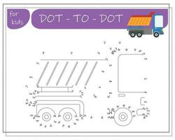 A game with numbers, an educational game from point to point for children, cartoon cars. Vector illustration on a white background.