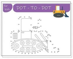 A game with numbers, an educational game from point to point for children, cartoon cars. Vector illustration on a white background.