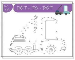 A game with numbers, an educational game from point to point for children, cartoon cars. Vector illustration on a white background.