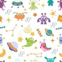 Seamless Space Monsters pattern. Elements of children's space, cute planets and aliens vector