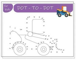 A game with numbers, an educational game from point to point for children, cartoon cars. Vector illustration on a white background.