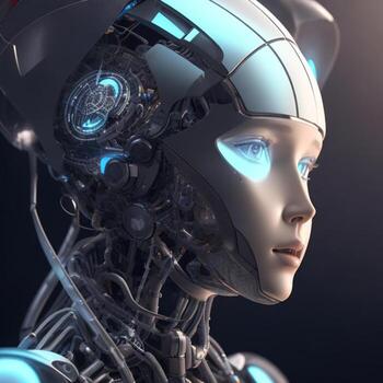 3d rendering ai created female head machine and brain for artificial intelligence technology access big data online generate by AI photo