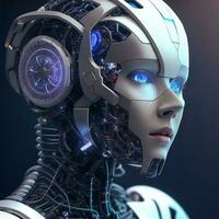 3d rendering ai created female head machine and brain for artificial intelligence technology access big data online generate by AI photo