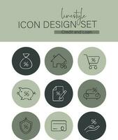 Linestyle Icon Design Set Credit and Loan vector