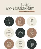 estilo de línea icono diseño conjunto alcohol vector