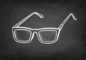 Eyeglasses. Chalk sketch on blackboard background. Hand drawn vector illustration. Retro style.