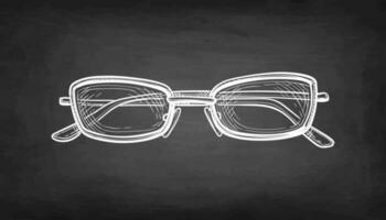 Spectacles. Chalk sketch on blackboard background. Hand drawn vector illustration. Retro style.