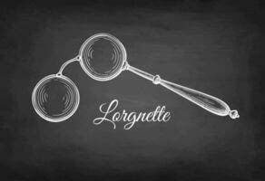 Lorgnette. Vintage spectacles. Chalk sketch on blackboard background. Hand drawn vector illustration. Retro style.