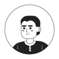 hermoso indio hombre monocromo plano lineal personaje cabeza. editable dibujos animados avatar icono. corto Corte de pelo. cara emoción. vistoso Mancha ilustración para web gráfico diseño, animación vector