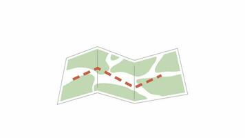 Karte mit markiert Route 2d Animation. gepunktet Pfad Kartographie 4k Video Bewegung Grafik. Wandern Tourismus Aktivität. Route Planer. Karte Navigation Farbe animiert Karikatur eben Konzept, Weiß Hintergrund