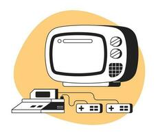 Wireless games controller monochrome vector spot illustration. TV and joysticks for playing games 2D flat bw cartoon object for web UI design. Isolated editable hand drawn hero image