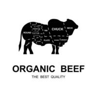 retro vintage granja ganado angus ganado carne emblema etiqueta logotipo diseño vector