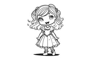 Cute princess coloring page for kids and adults, princess outline. vector
