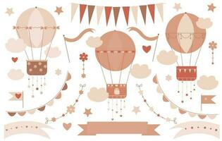 vector set with cute baloon and clouds in pink color