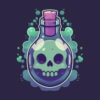 Magic potion bottle with skull inside Vector illustration on dark background