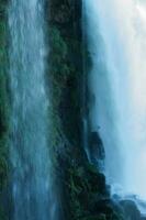 Iguazu Falls on the border between Argentina and Brazil with beautiful rainbows and lots of vegetation and lots of water falling down them photo