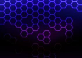 Digital technology hexagon pattern blue purple light line background vector