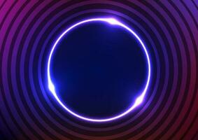 Circle neon light line pattern digital technology dark blue background vector