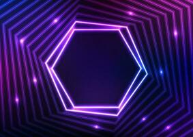 Hexagon technology digital pattern neon light wrap dark background vector