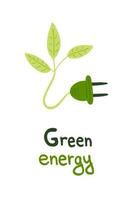 Green energy leaves with charges hand drawn vector