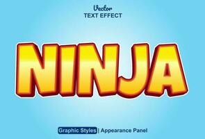 ninja text effect with orange color graphic style and editable. vector