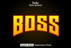 boss text effect with orange color graphic style editable. vector