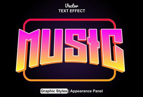 music text effect with purple graphic style and editable.