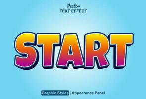 start text effect with orange color graphic style and editable. vector