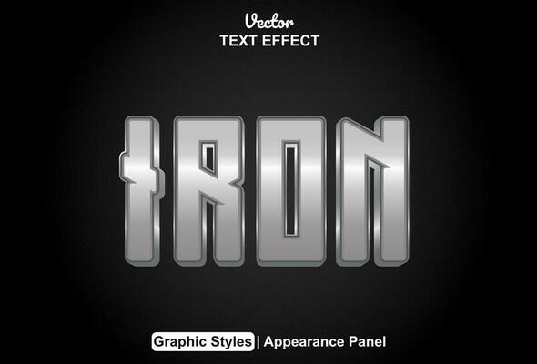 iron text effect with silver color graphic style and editable.