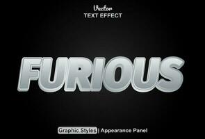 furious text effect with silver color graphic style and editable. vector