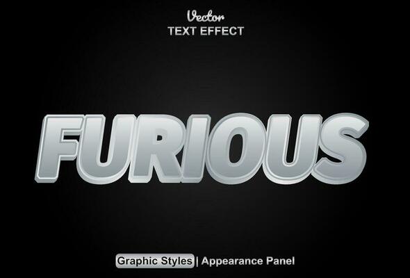 furious text effect with silver color graphic style and editable.